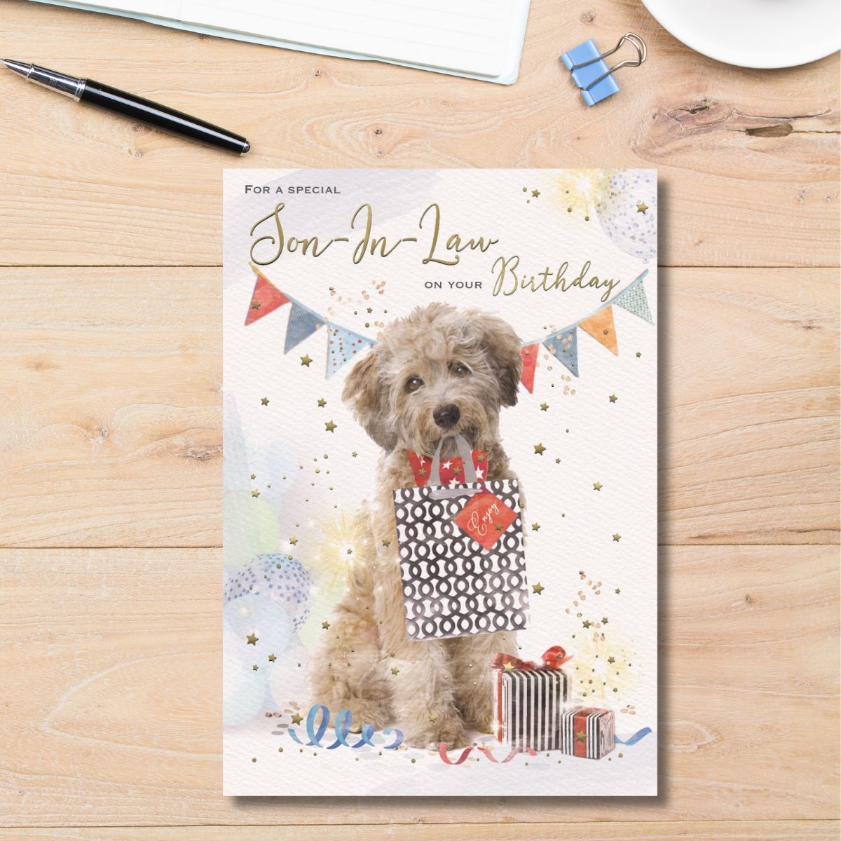 Son-In-Law Birthday Card - Dog & Gift