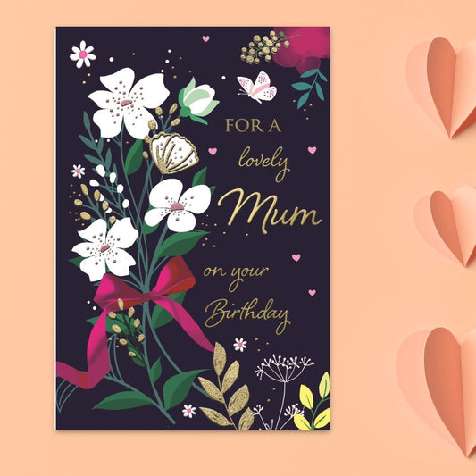 Mum Birthday Card - Joy White Flowers
