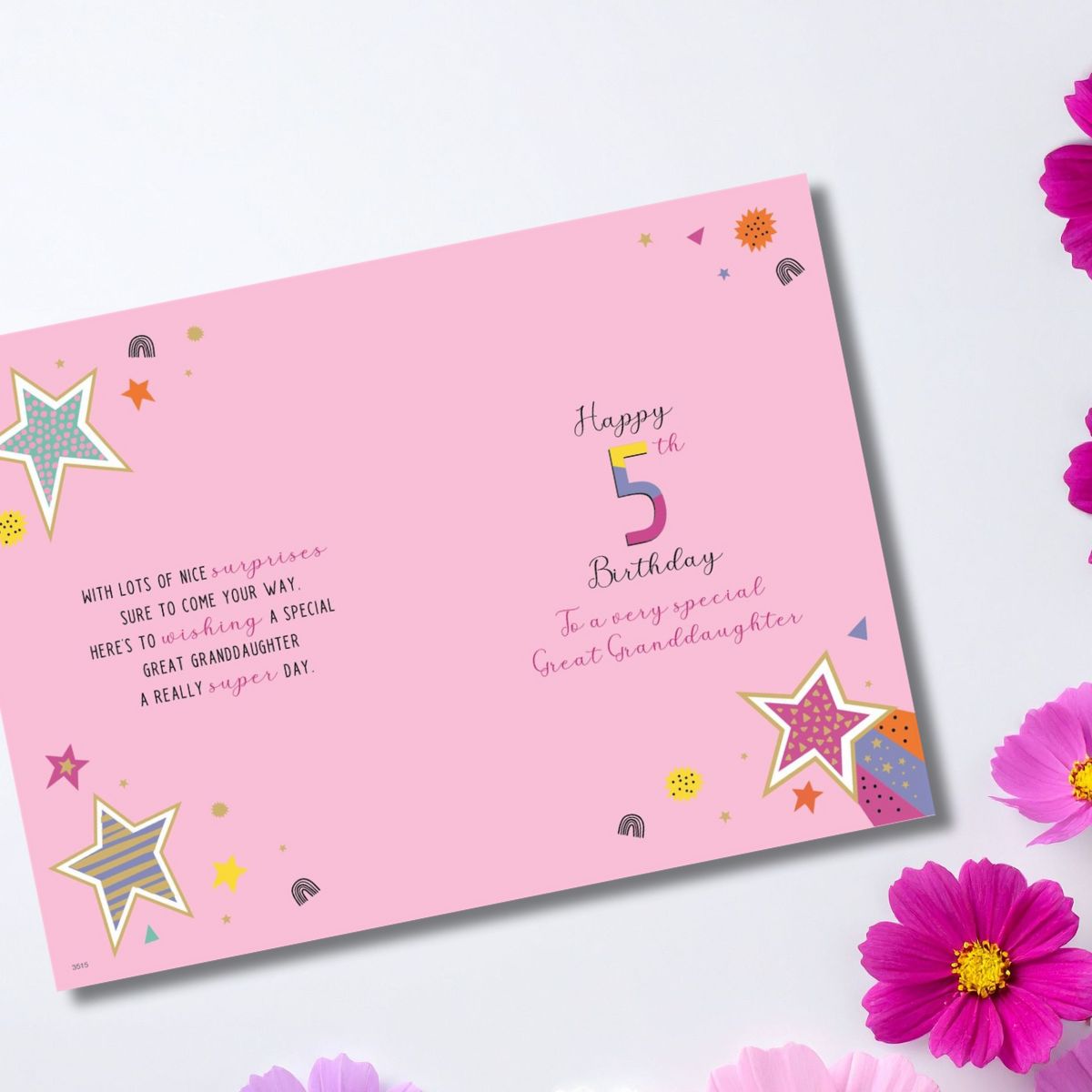 Great Granddaughter 5th Birthday Card - Candles & Stars