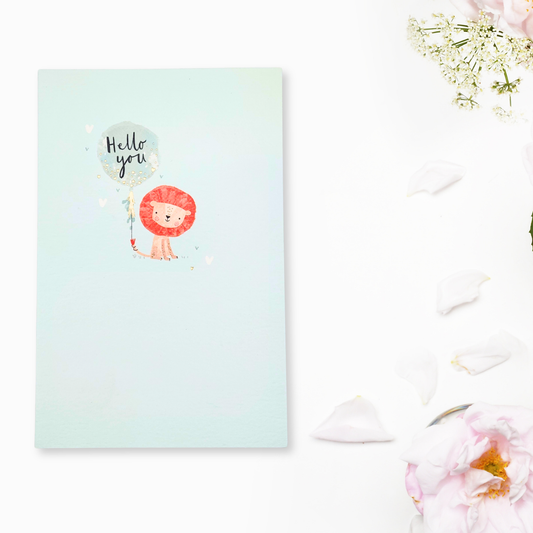 Baby Boy Card - Hello You Lion & Balloon