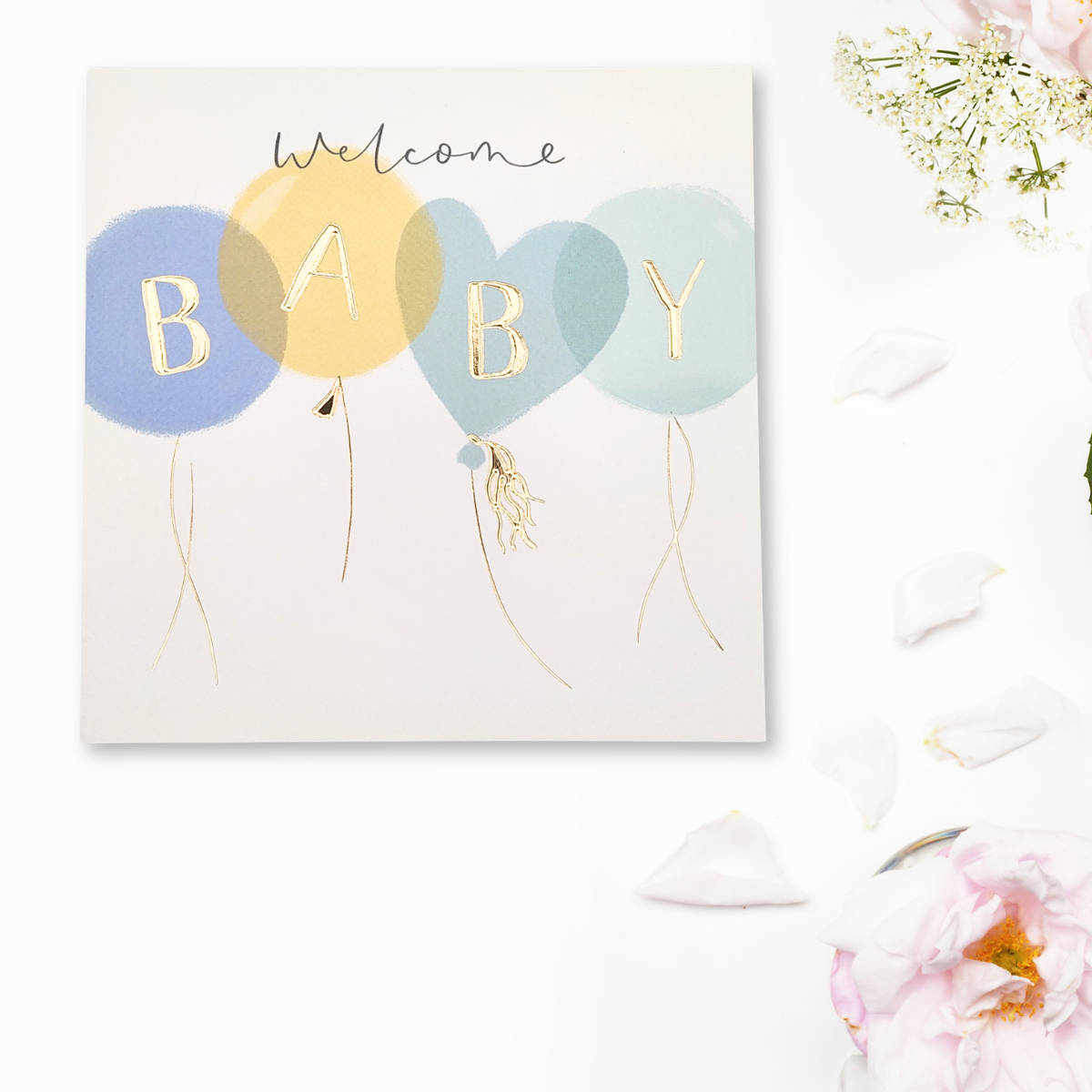 Baby Boy Card - Welcome Baby Pastel Balloons