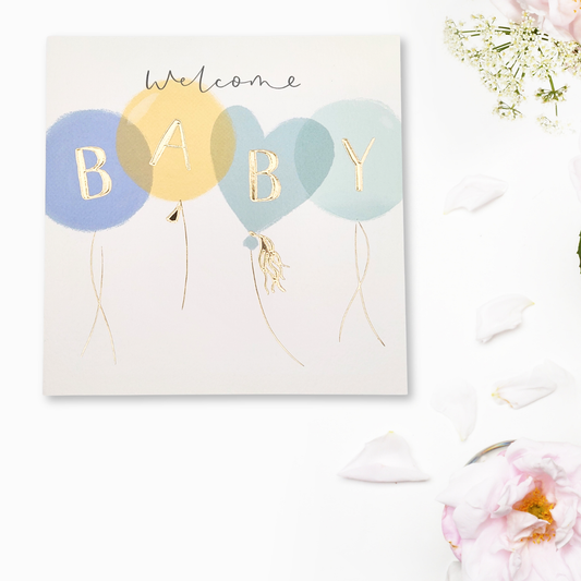 Baby Boy Card - Welcome Baby Pastel Balloons