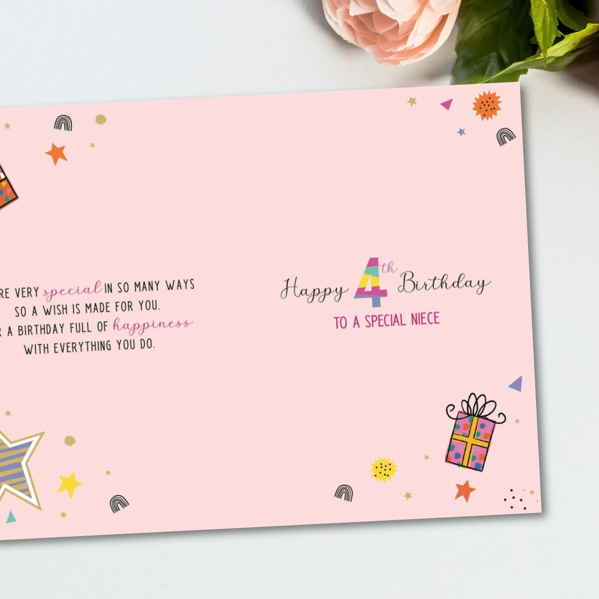 Niece 4th Birthday Card - Wonderful Wishes