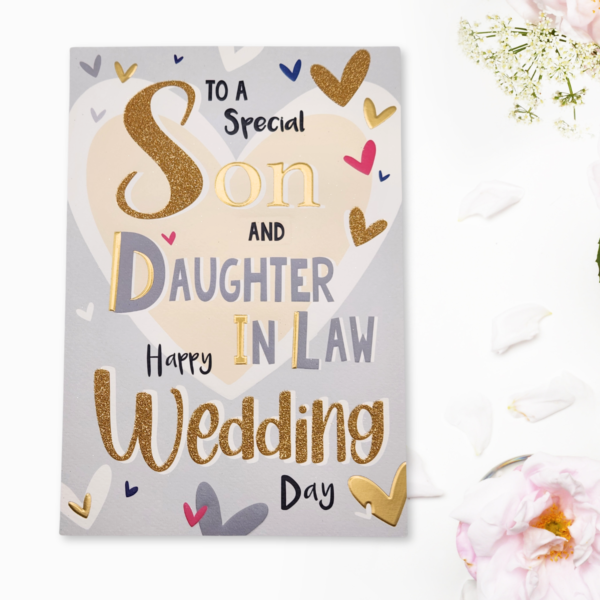 Son & Daughter-in-Law Wedding Day Card - Signature Hearts