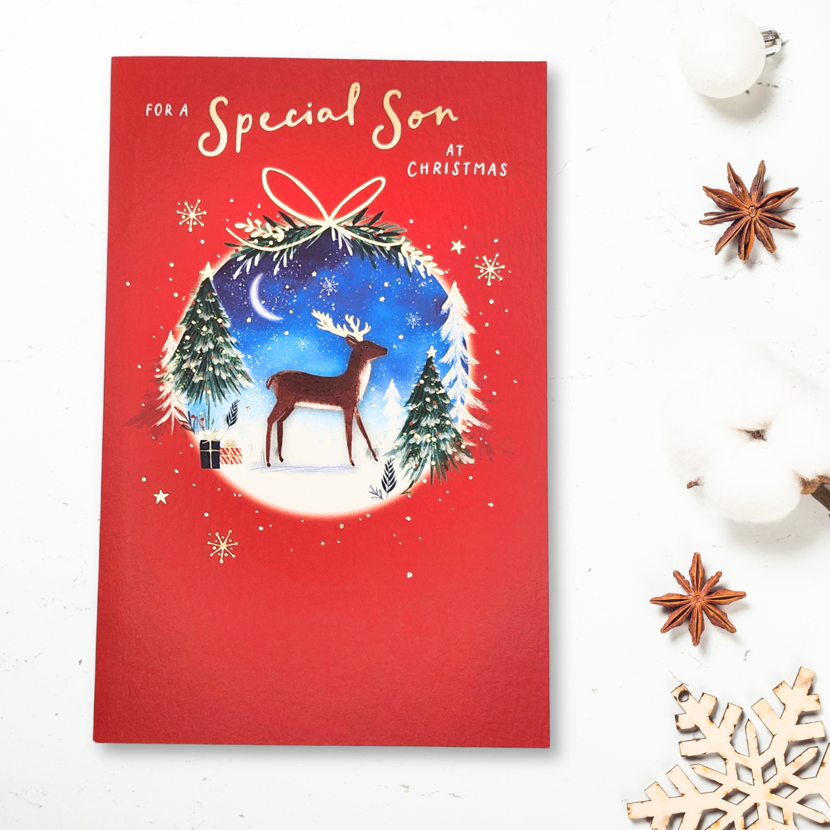 Son Christmas Card - Deer Bauble