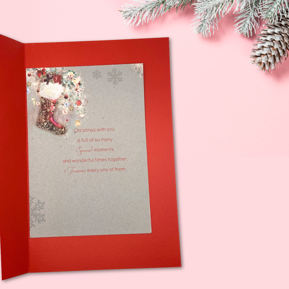 Wife Large Christmas Card - Grace Stocking & Baubles