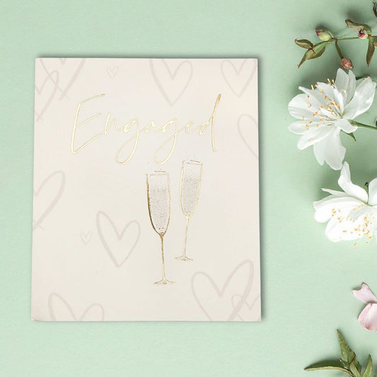 Engagement Card - Gold Flutes & Hearts