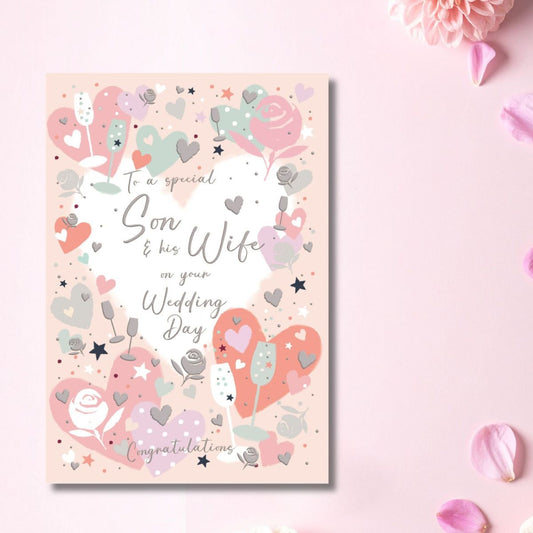 Son & Wife Wedding Day Card - Giddy Up Hearts