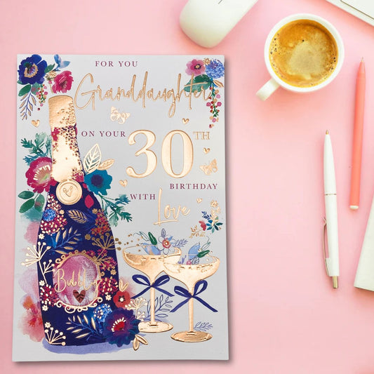 Granddaughter 30th Birthday Card - Floral Bubbly