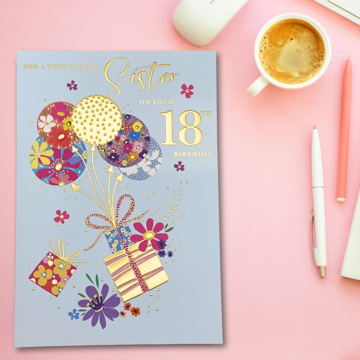 Sister 18th Birthday Card - Elderflower Balloons