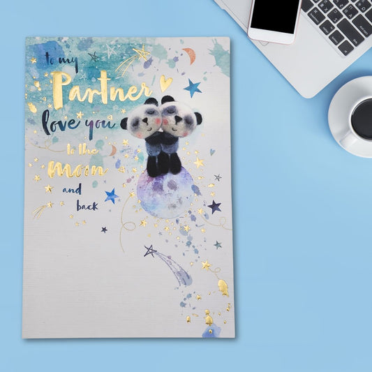 Partner Birthday Card - Pandas Love You To The Moon