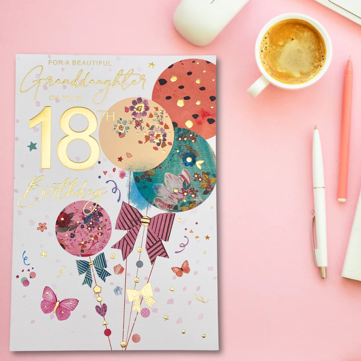 Granddaughter 18th Birthday Card - Butterfly & Balloons