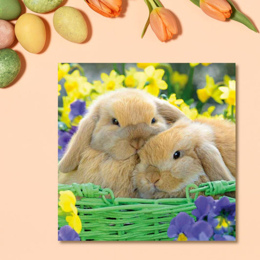 Easter Cards - Cute Bunnies In Basket Pack Of 4 Cards