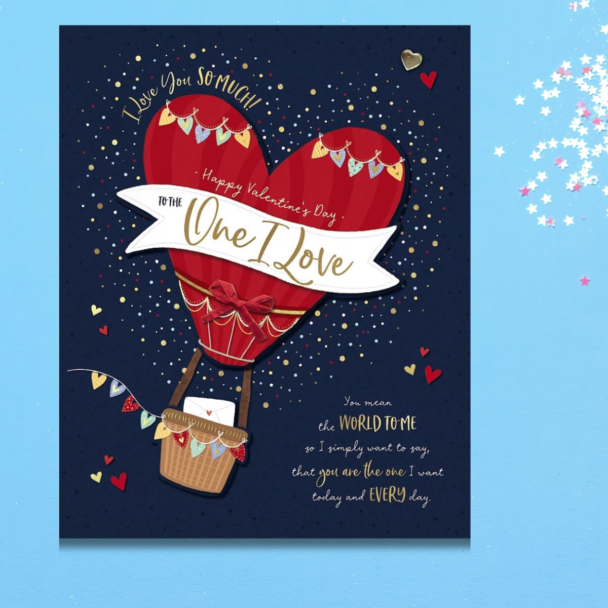 One I Love Valentine's Day Boxed Card - Hot Air Balloon