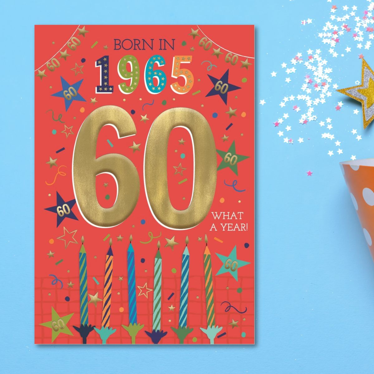 60th Birthday Card - Born In 1965 What A Year! Red