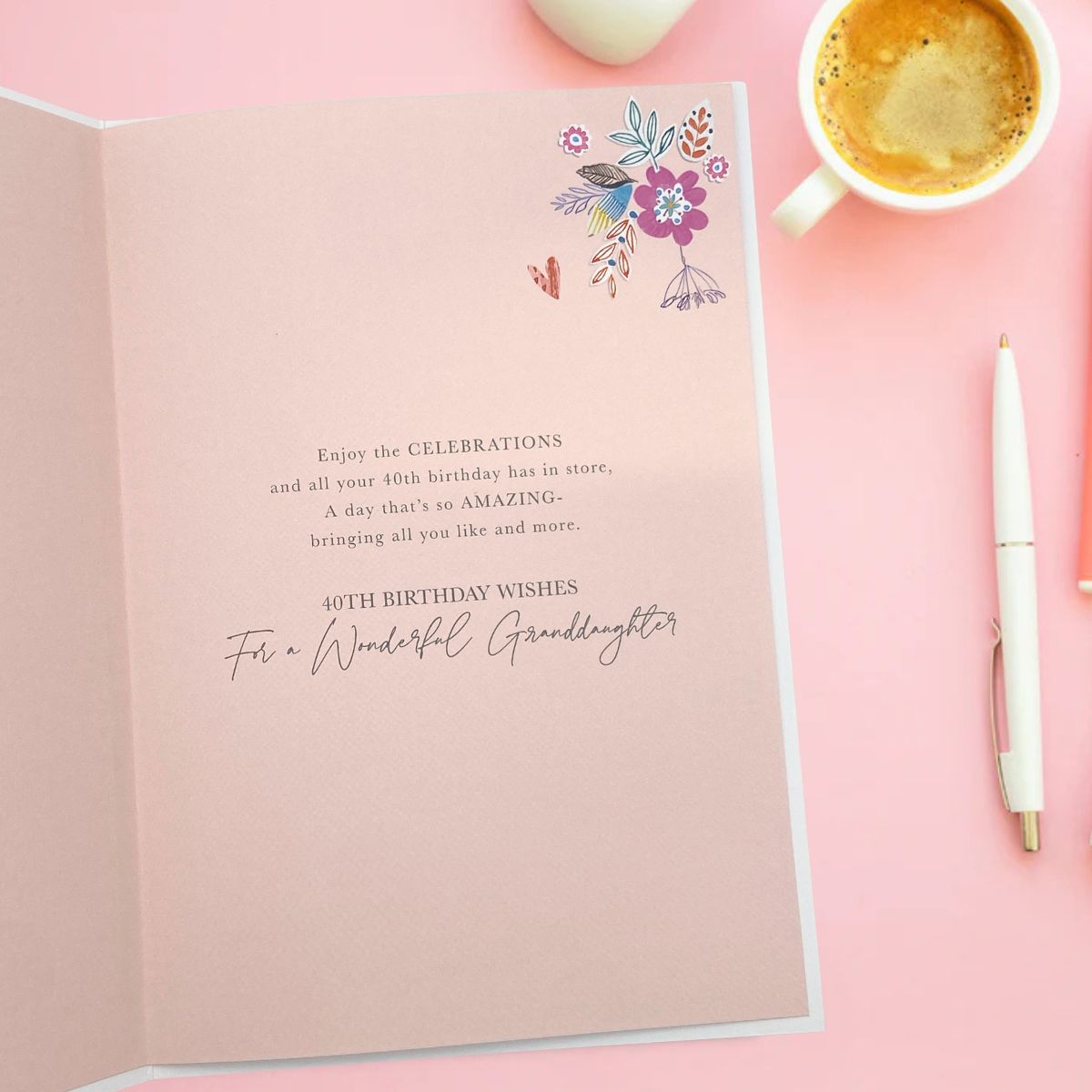 Granddaughter 40th Birthday Card - Butterfly & Balloons