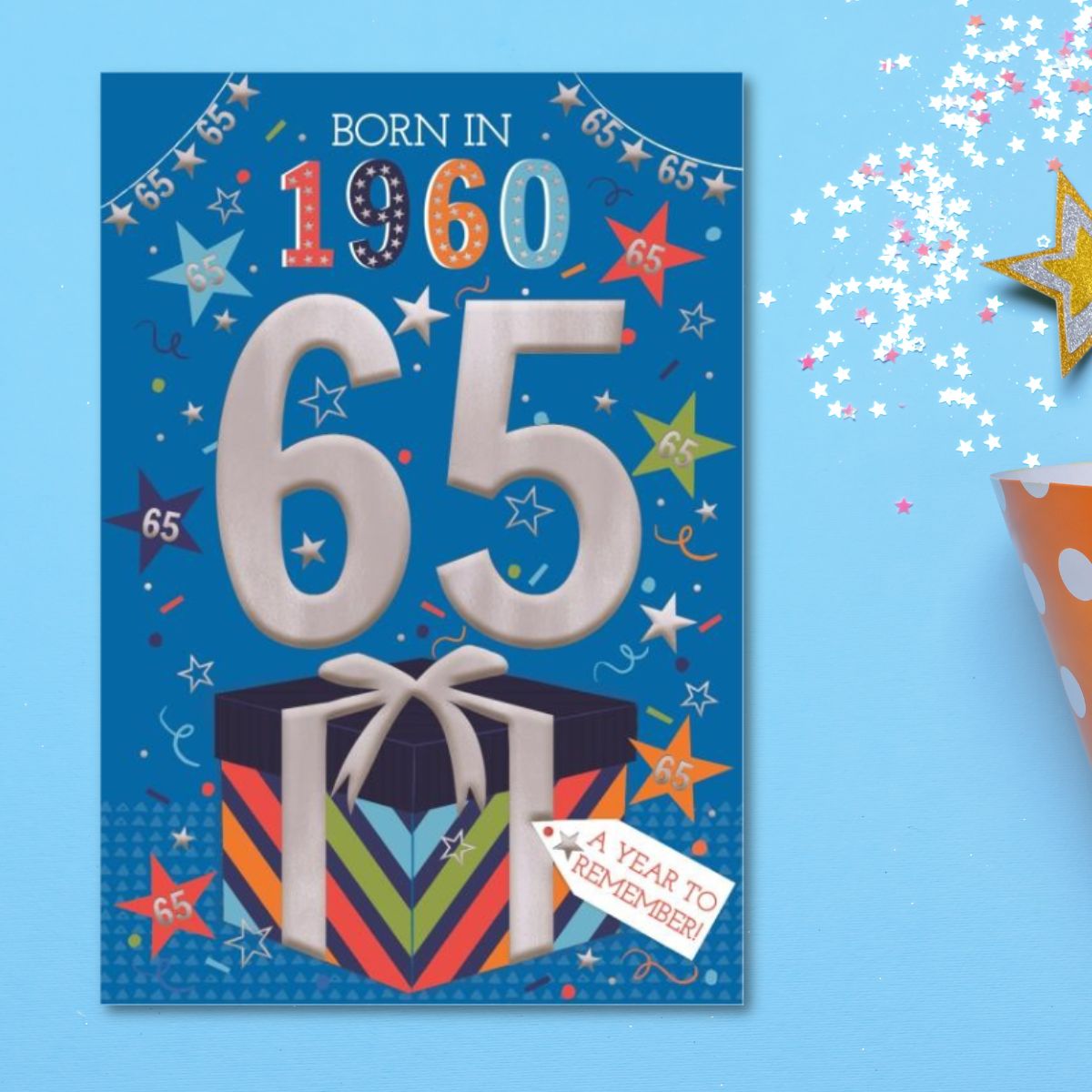 65th Birthday Card - Born In 1960 A Year To Remember! Blue