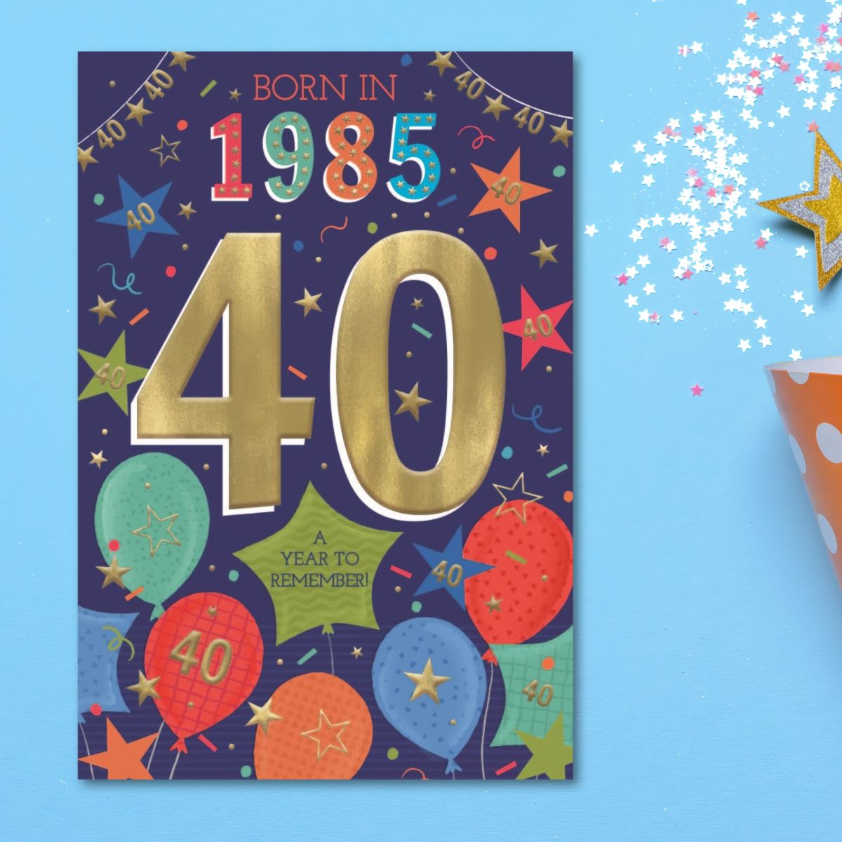 40th Birthday Card - Born In 1985 A Year To Remember! Blue