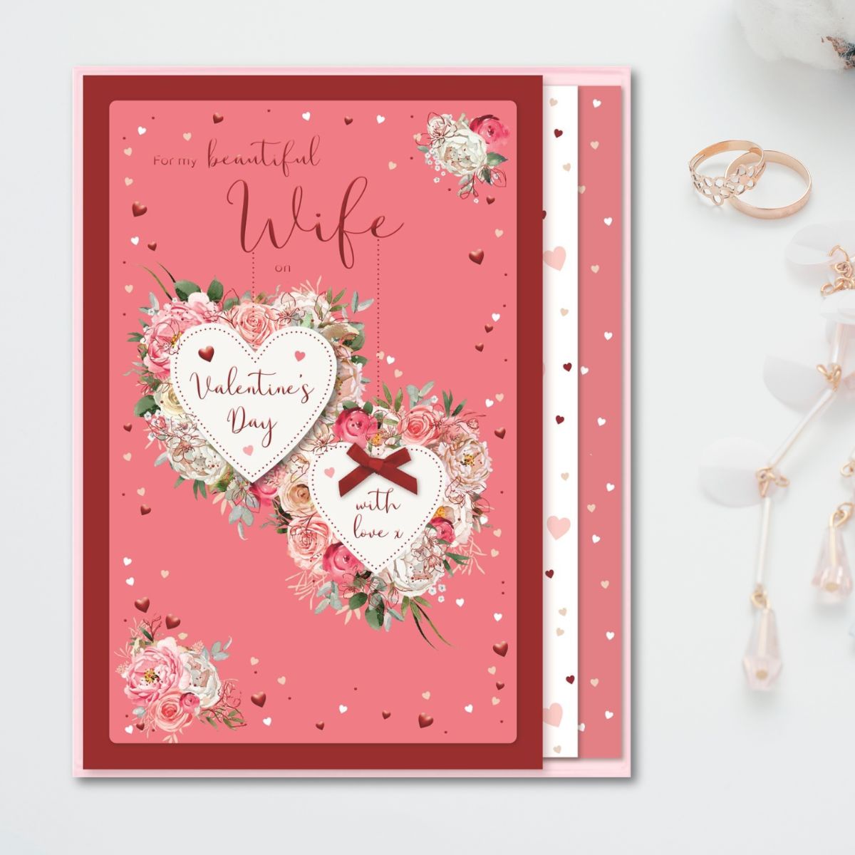 Wife Valentine's Day Boxed Card - Decoupage Heart & Ribbon