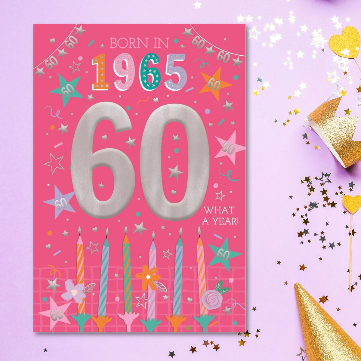 60th Birthday Card - Born In 1965 What A Year! Pink