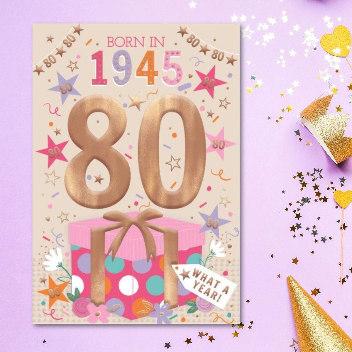 80th Birthday Card - Born In 1944 What A Year! Pink