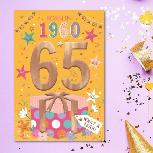 65th Birthday Card - Born In 1960 What A Year Pink