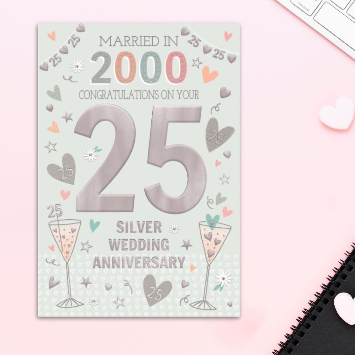 Silver Wedding Anniversary Card - 25th Married In 2000