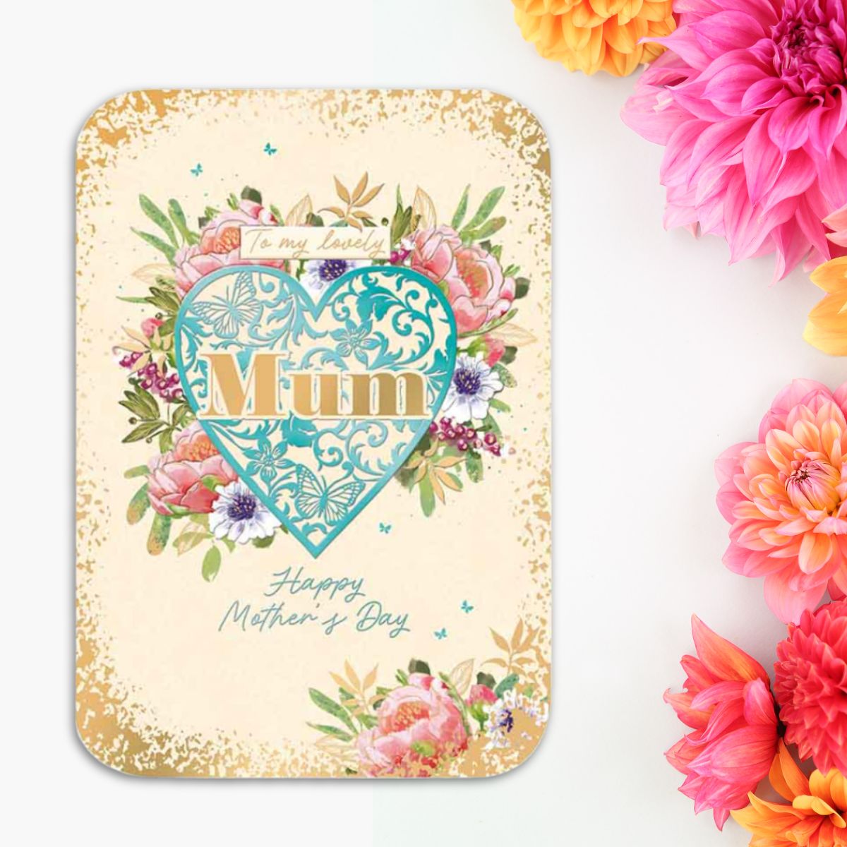 Mum Mother's Day Card - Floral Heart & Butterflies