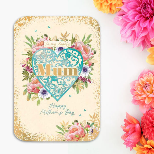 Mum Mother's Day Card - Floral Heart & Butterflies