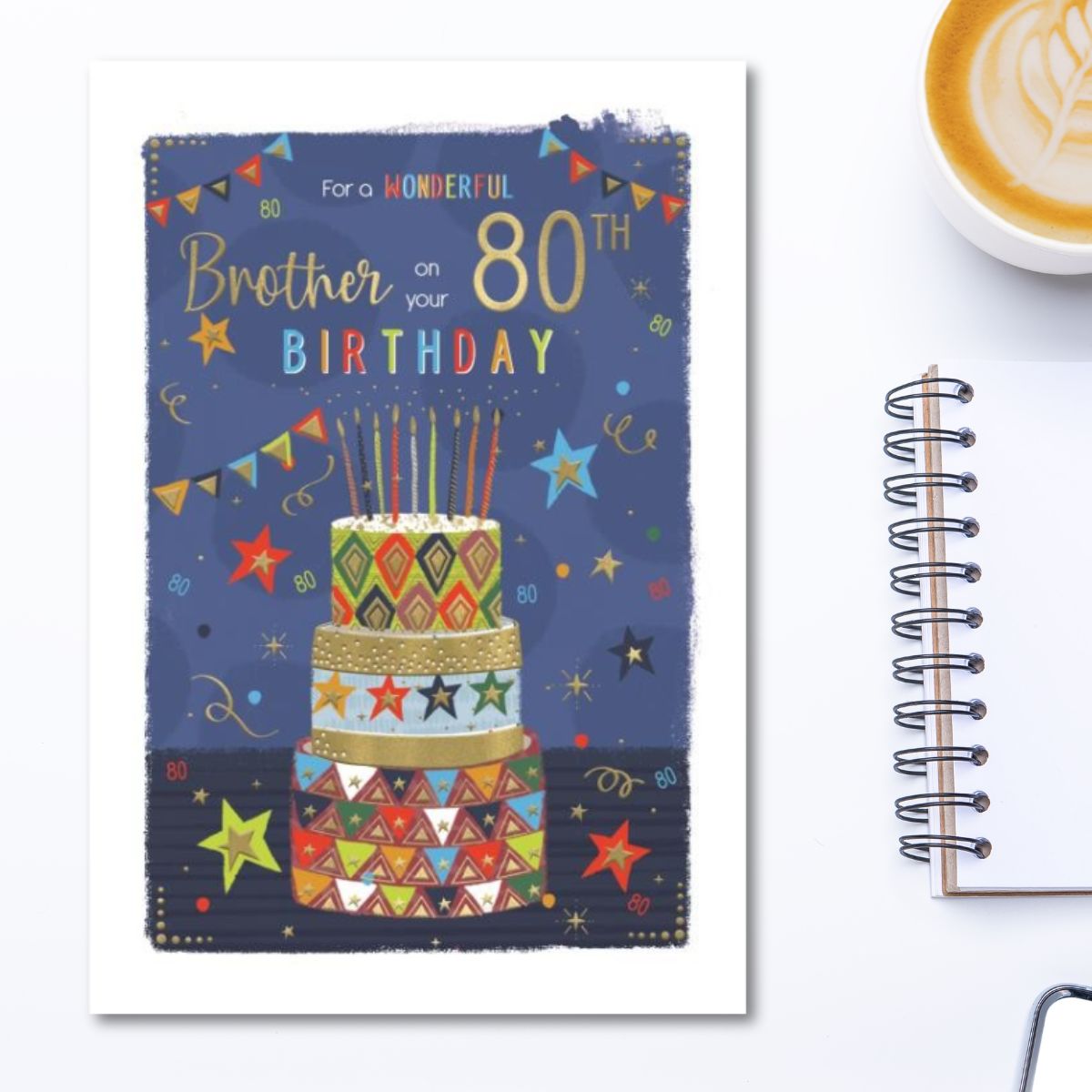 Brother 80th Birthday Card - Pavillion Cake & Stars