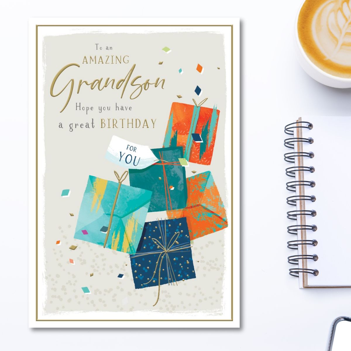 Grandson Birthday Card - Skylight Present Stack