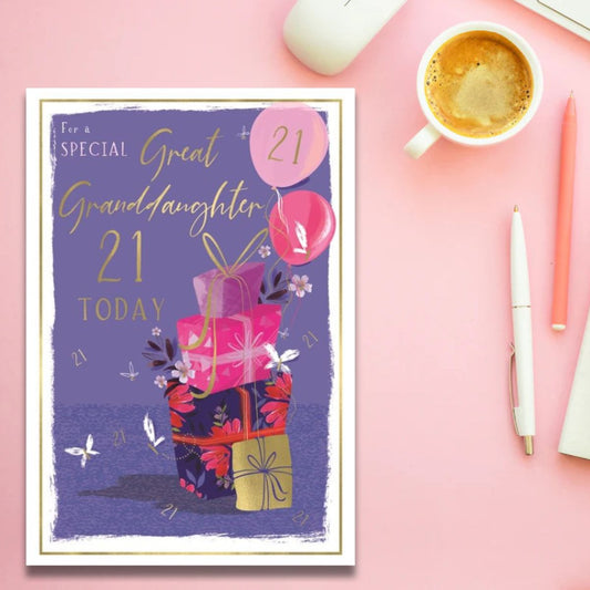 Great Granddaughter 21st Birthday Card - Floral Gifts