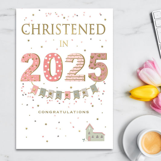 Christening Card - Christened In 2025 Pink