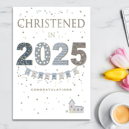 Christening Card - Christened In 2025 Blue