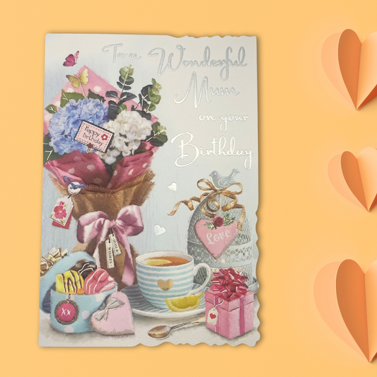 Mum Birthday Card - Velvet Flowers & Cakes