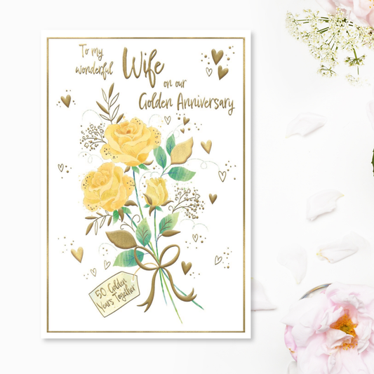 Wife Golden Wedding Anniversary Card - 50th Awash With Colour