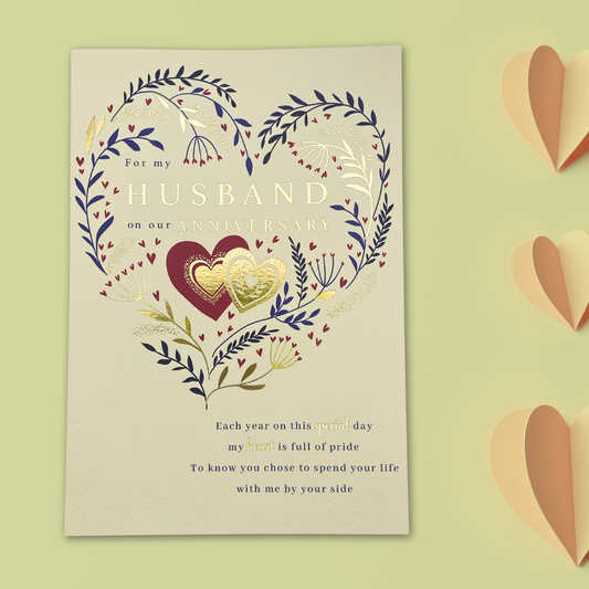 Husband Anniversary Card - Lasting Impressions Floral Hearts