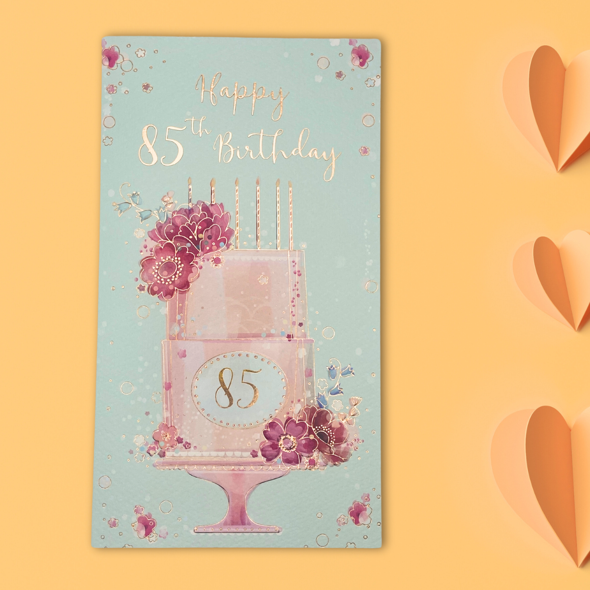 85th Birthday Card - Pink Cake & Flowers