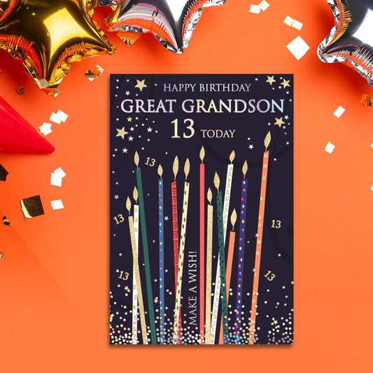 Great Grandson 13th Birthday Card - Candles