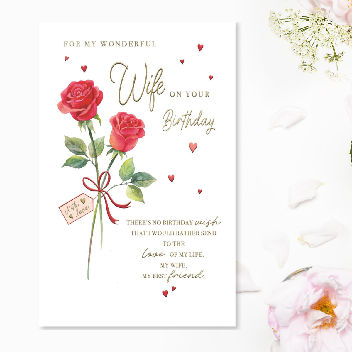 Wife Birthday Card - Red Roses Birthday Wish