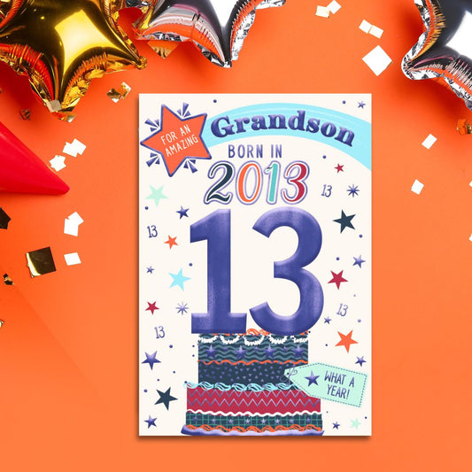 Grandson 13th Birthday Card - Year You Were Born 2013
