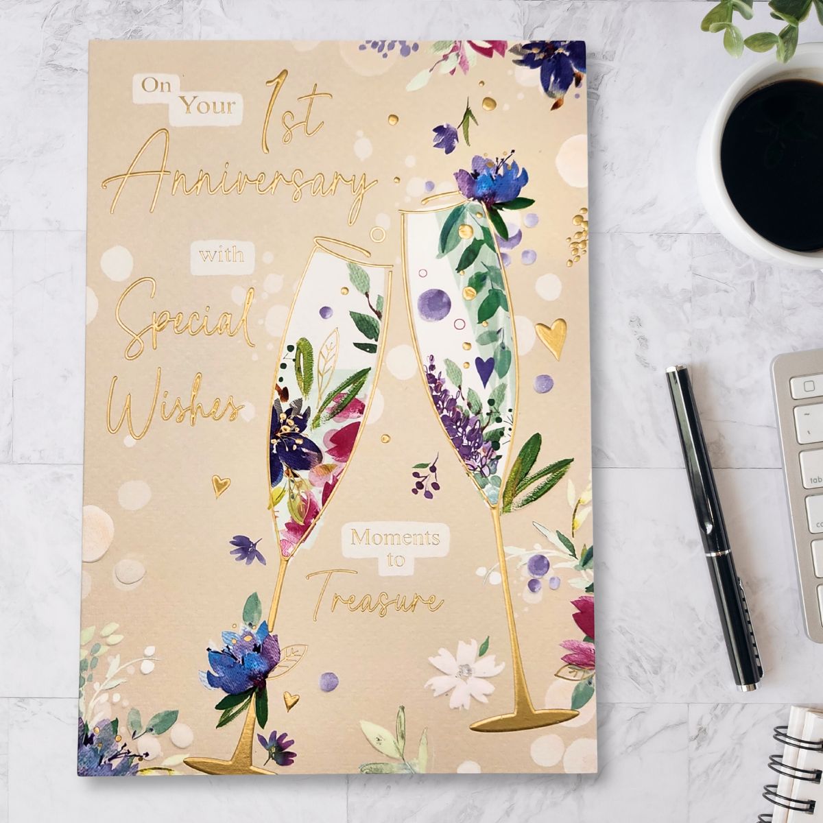 Happy 1st Wedding Anniversary Card - Signature Flutes