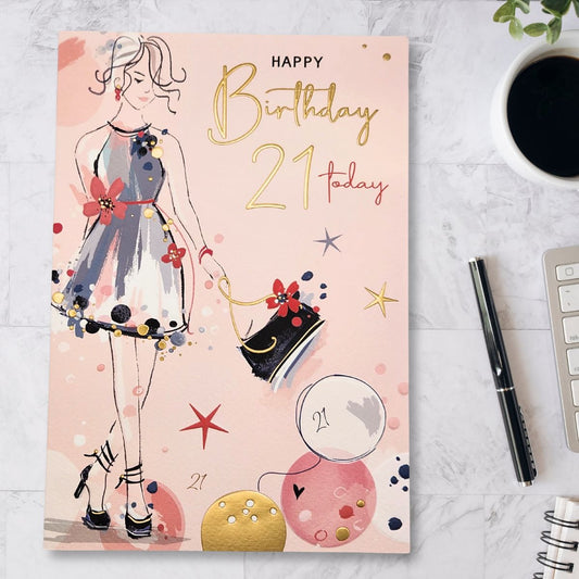 21st Birthday Card - Chic Lady & Bag