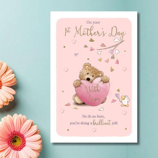 1st Mother's Day Card - Barley Bear & Heart