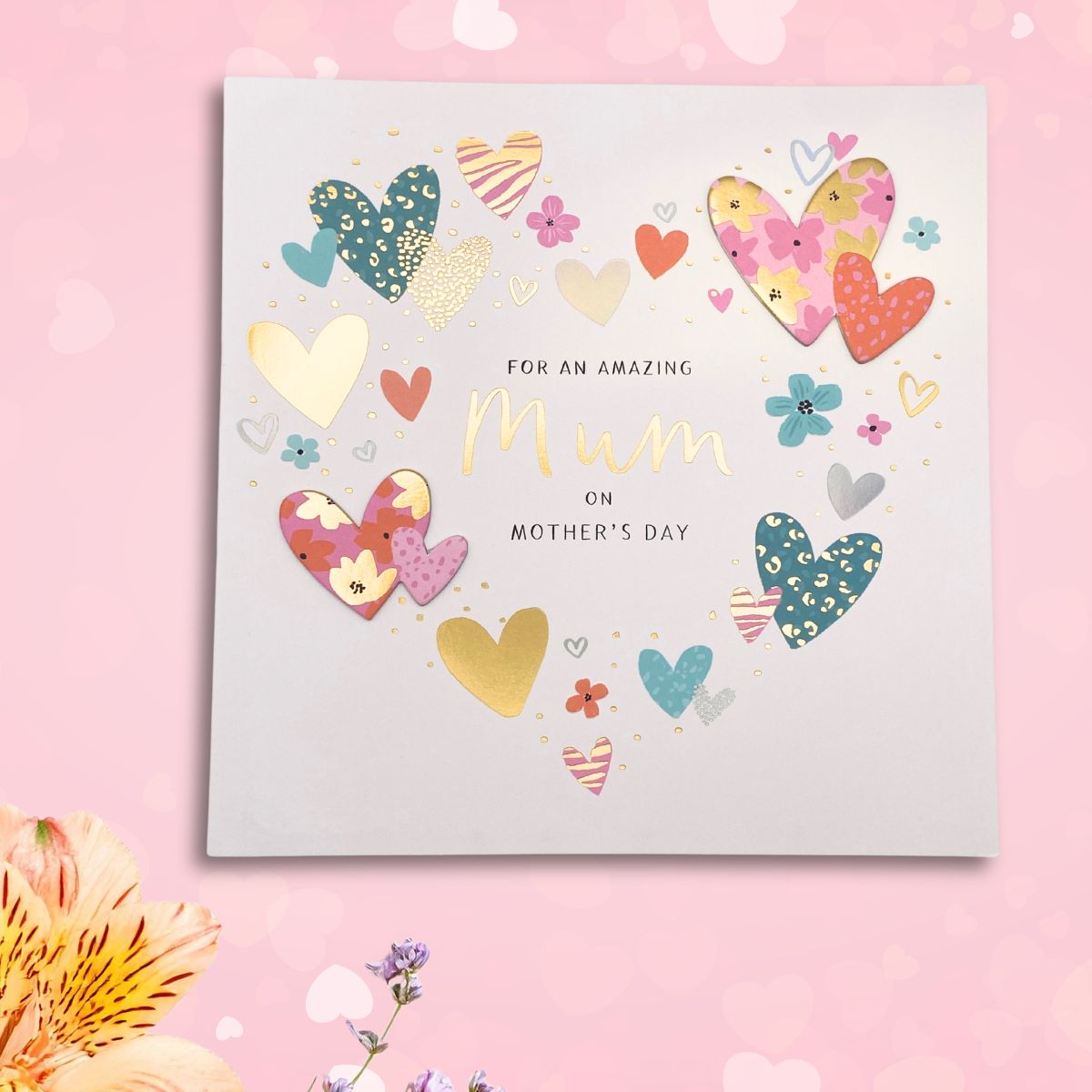 Mum Mother's Day Card - Amazing Mum Decoupage Hearts