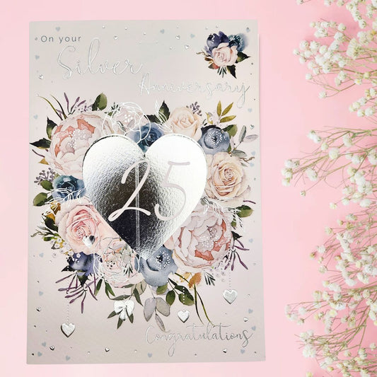 Silver Wedding Anniversary Card - 25th Sentiments Heart