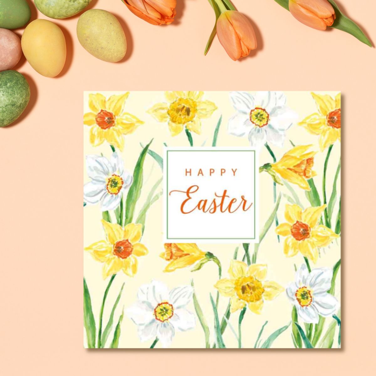 Easter Cards - Daffodil Border Pack Of 4 Cards