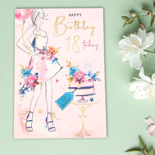18th Birthday Card - Chic Lady & Cake