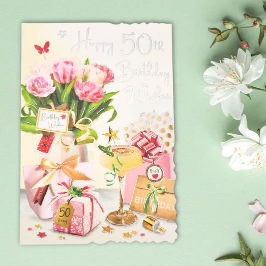 50th Birthday Card - Velvet Cocktails & Flowers