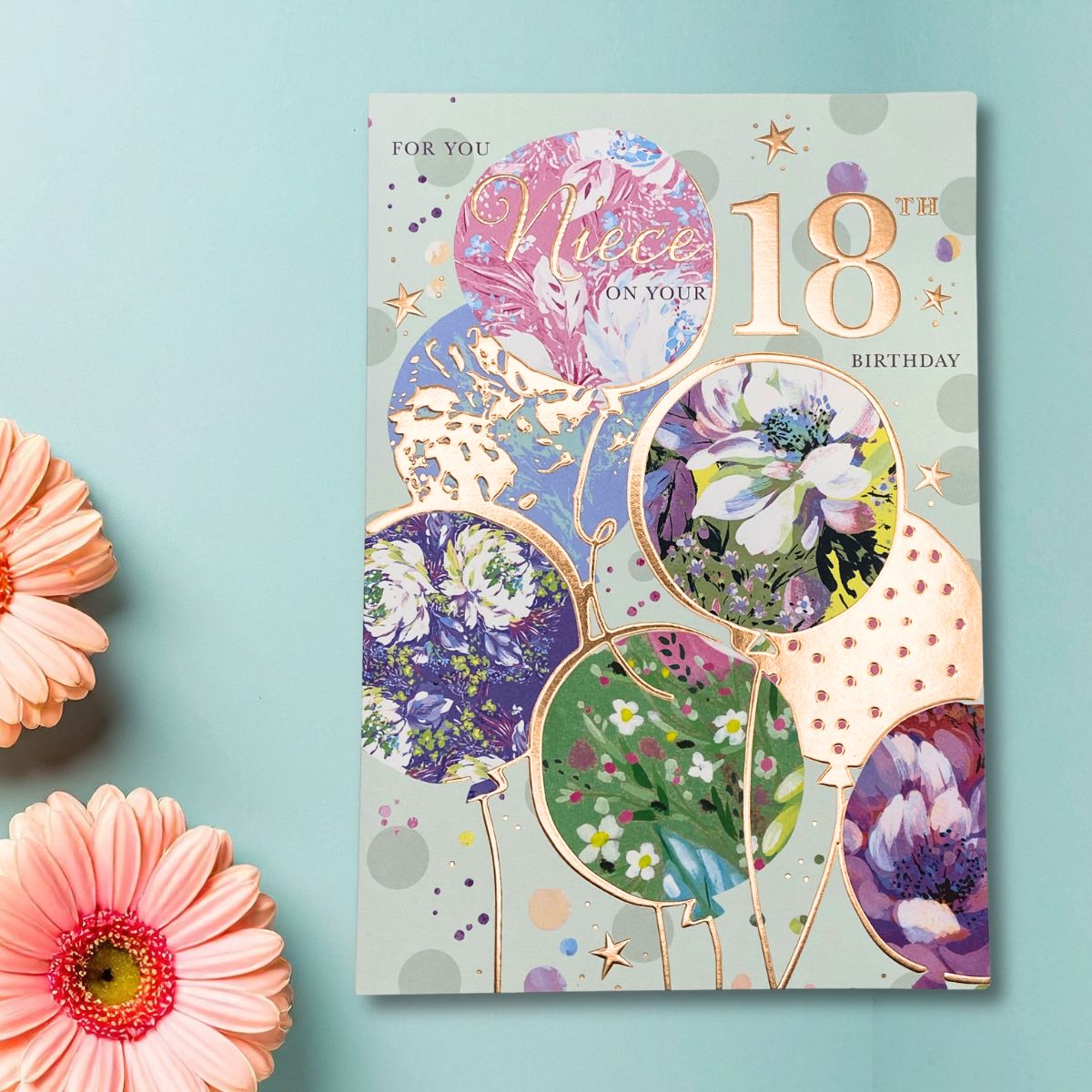Niece 18th Birthday Card - Elderflower Balloons
